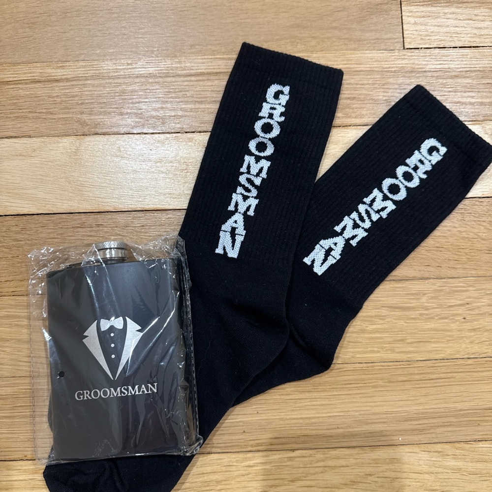 Groomsman Flask & Black Socks